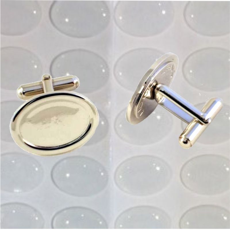 Cufflink Pair Oval 18x13mm silver and clear dome